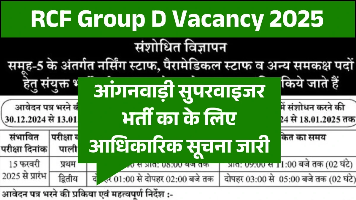 Anganwadi Supervisor Vacancy 2025 आंगनवाड़ी सुपरवाइजर भर्ती का के लिए आधिकारिक सूचना जारी, महिला और पुरुष दोनों अभ्यर्थी कर सकते है आवेदन