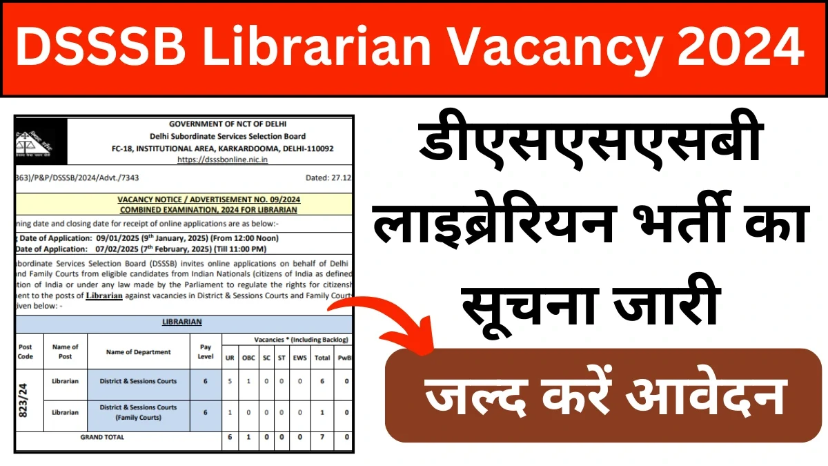 DSSSB Librarian Vacancy 2024: डीएसएसएसबी लाइब्रेरियन भर्ती का सूचना जारी, जल्द करें आवेदन